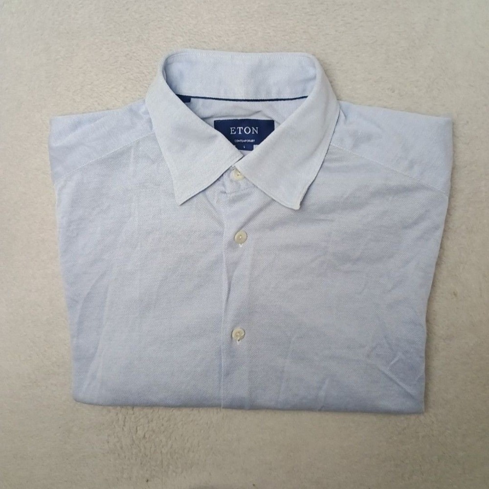Eton Shirt Mens L Blue Button-Up Long Sleeve Slim Cotton Collared Business